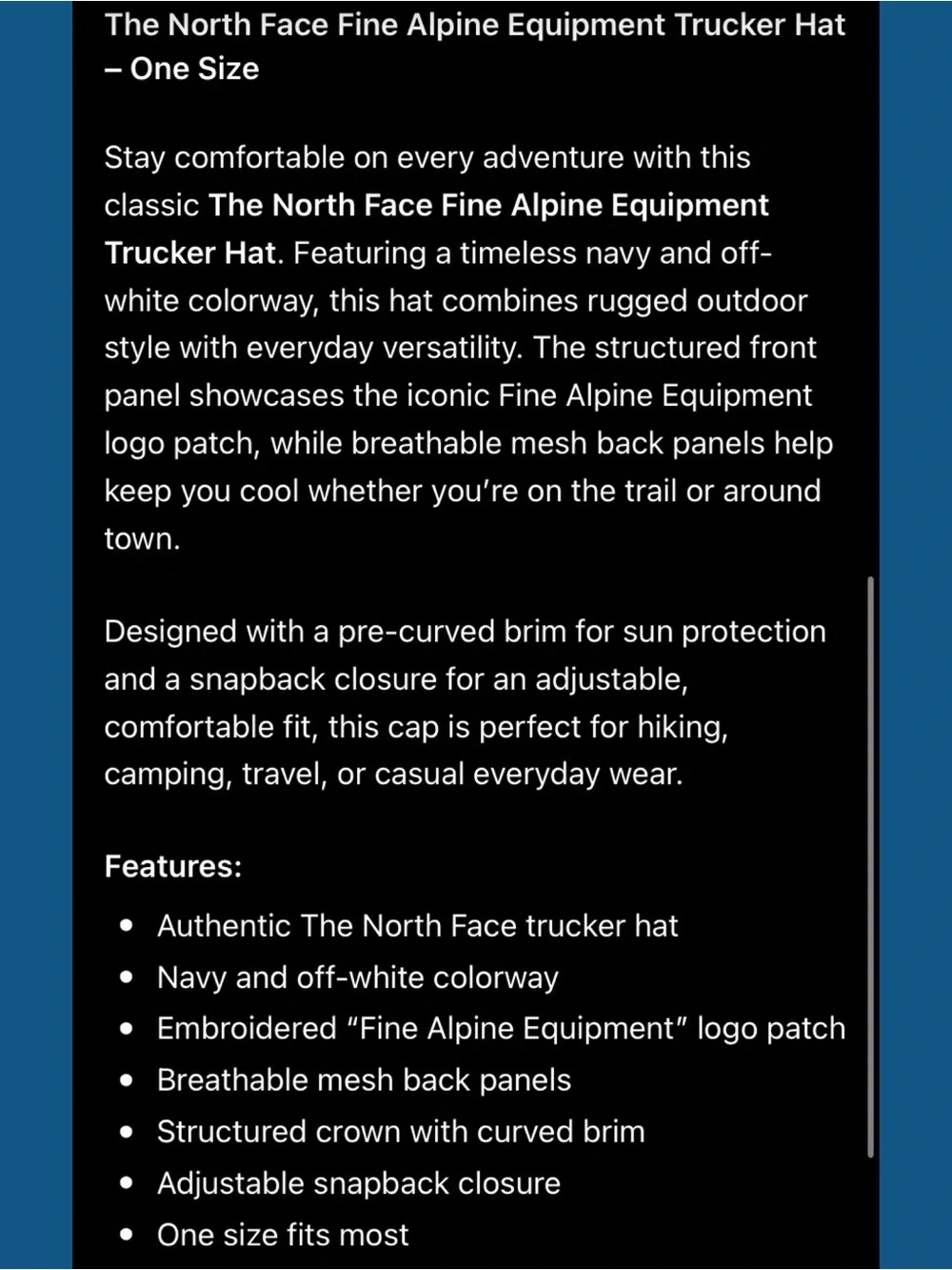 The North Face Navy Blue and Ivory Trucker Hat